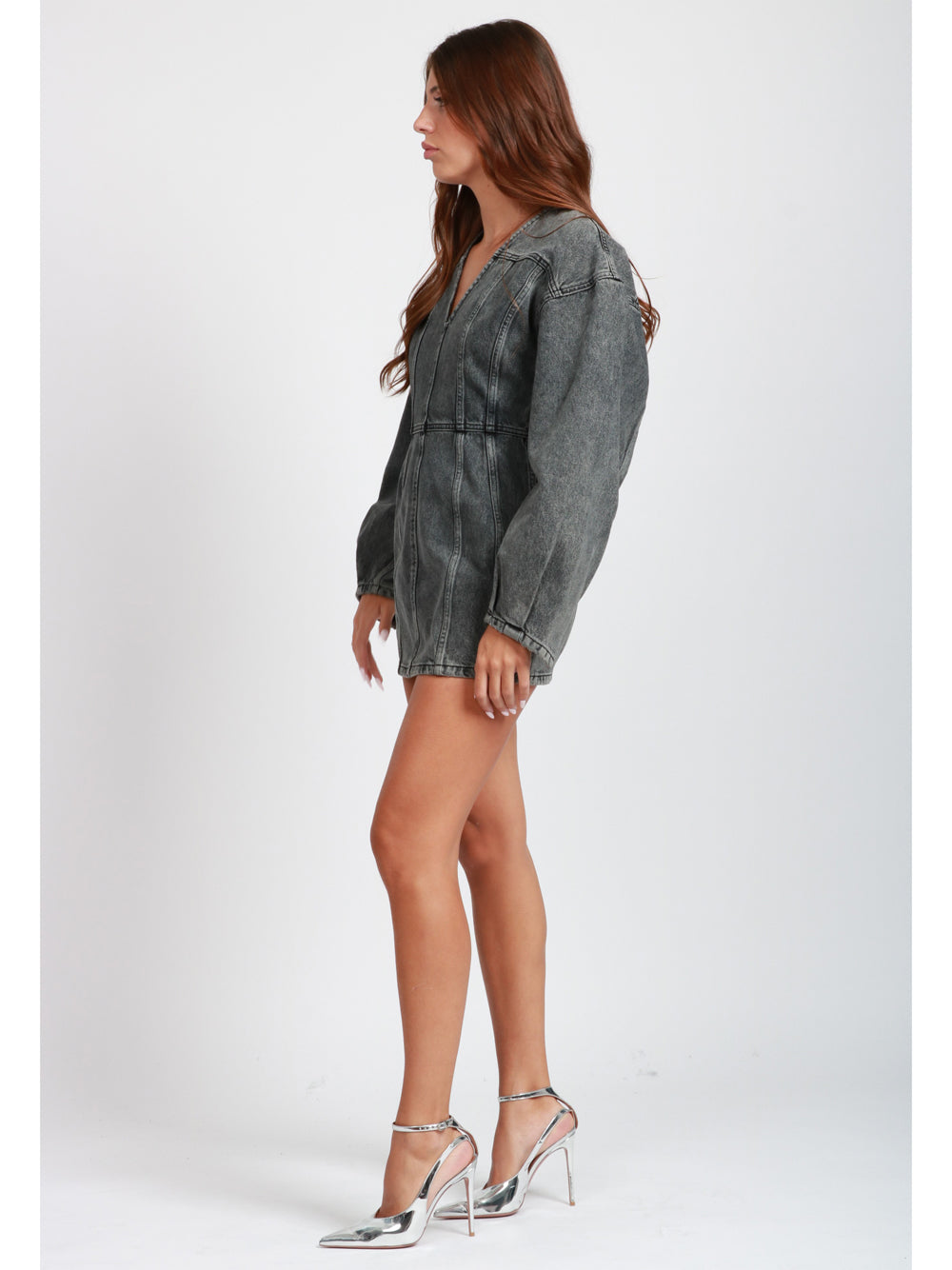 HAIKURE Vestito Darly Corto in Denim Grigio Denim Grigio