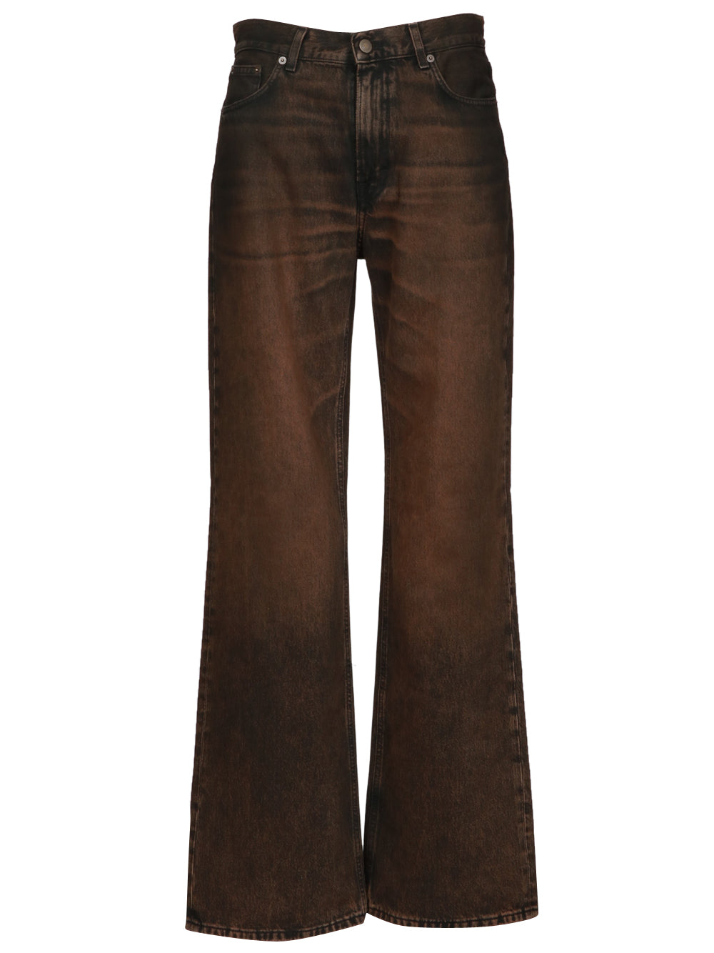 HAIKURE Jeans Korea in Denim Neri Marroni con Gamba Dritta Marrone