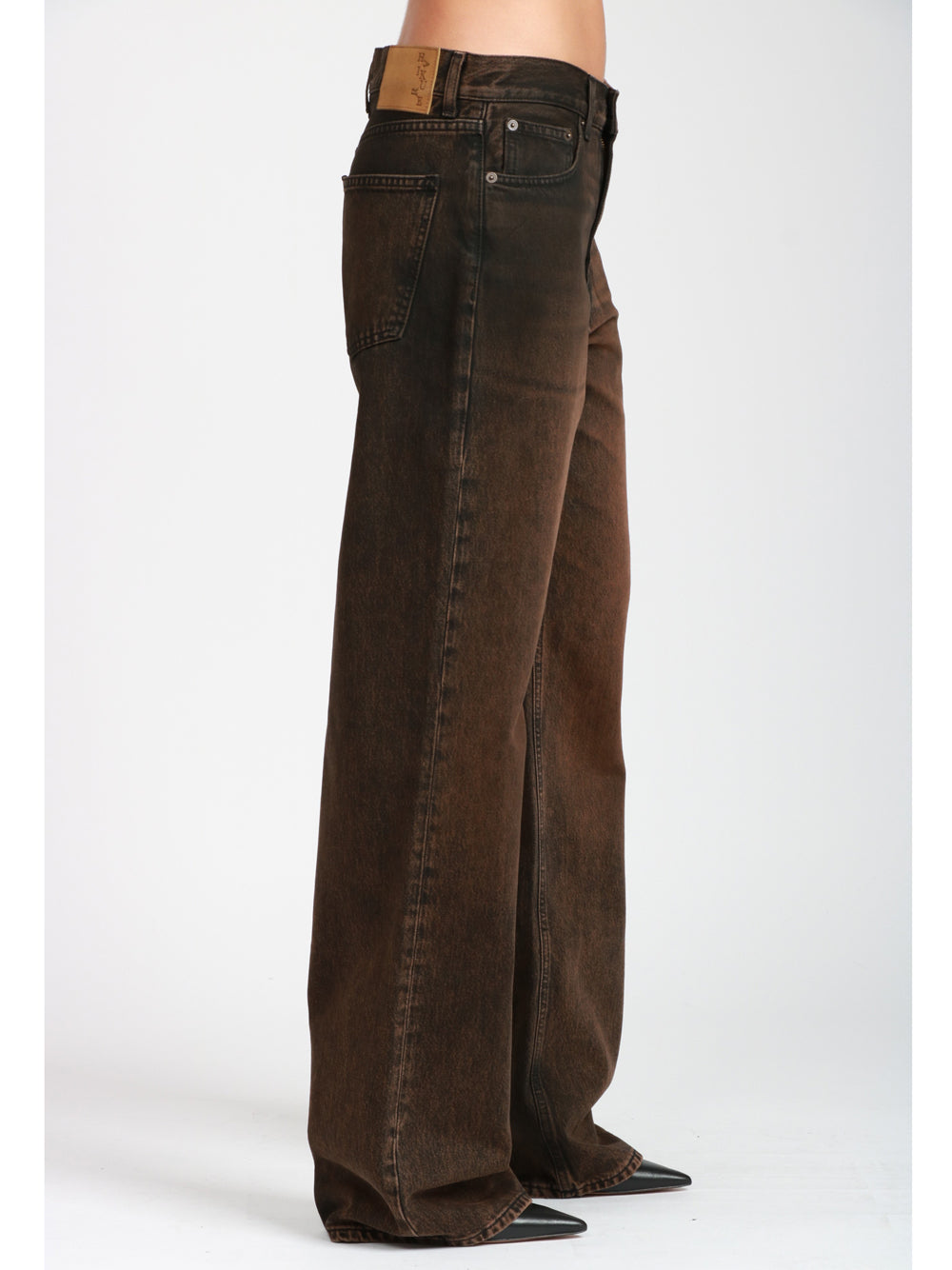 HAIKURE Jeans Korea in Denim Neri Marroni con Gamba Dritta Marrone