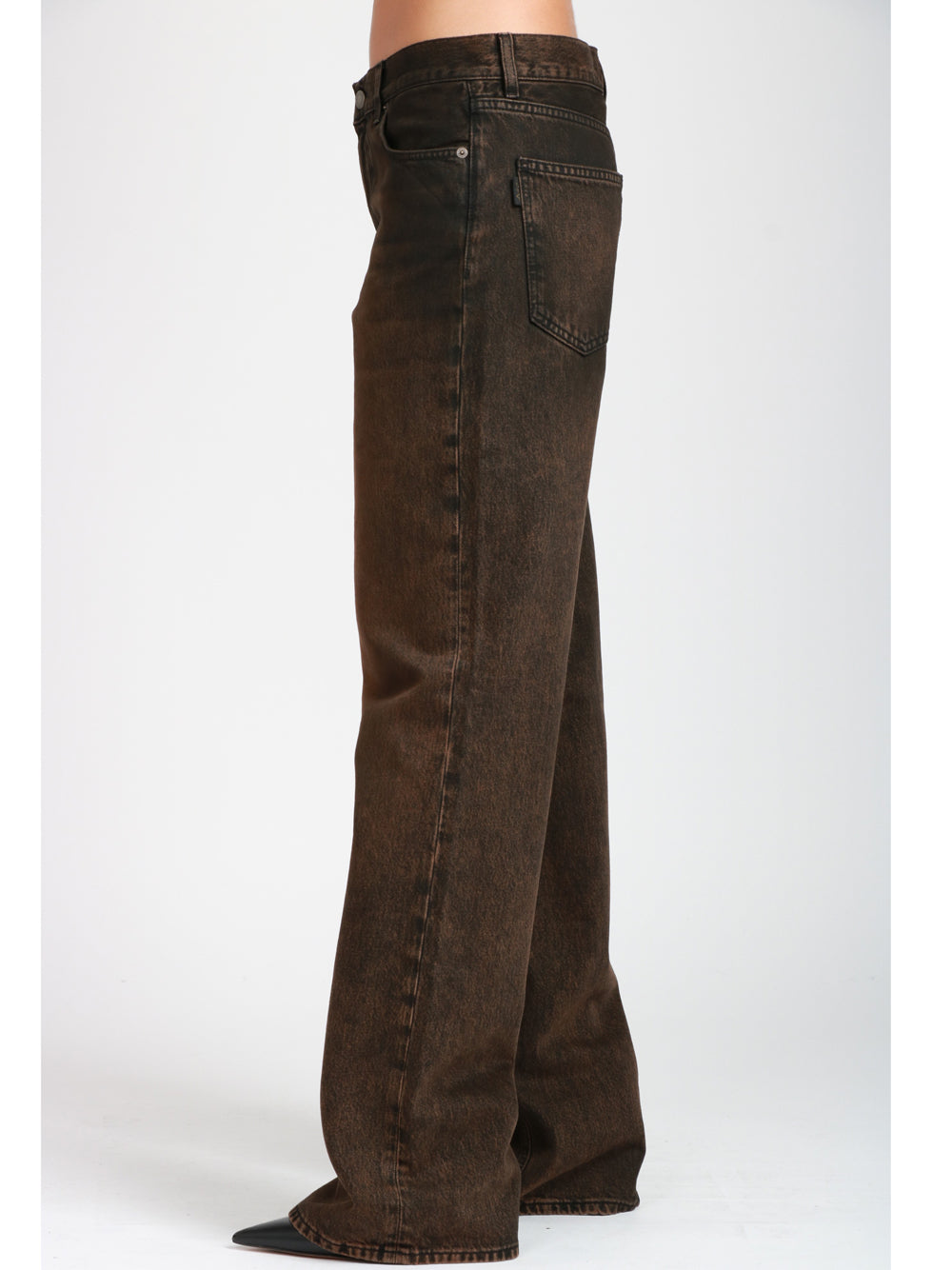 HAIKURE Jeans Korea in Denim Neri Marroni con Gamba Dritta Marrone