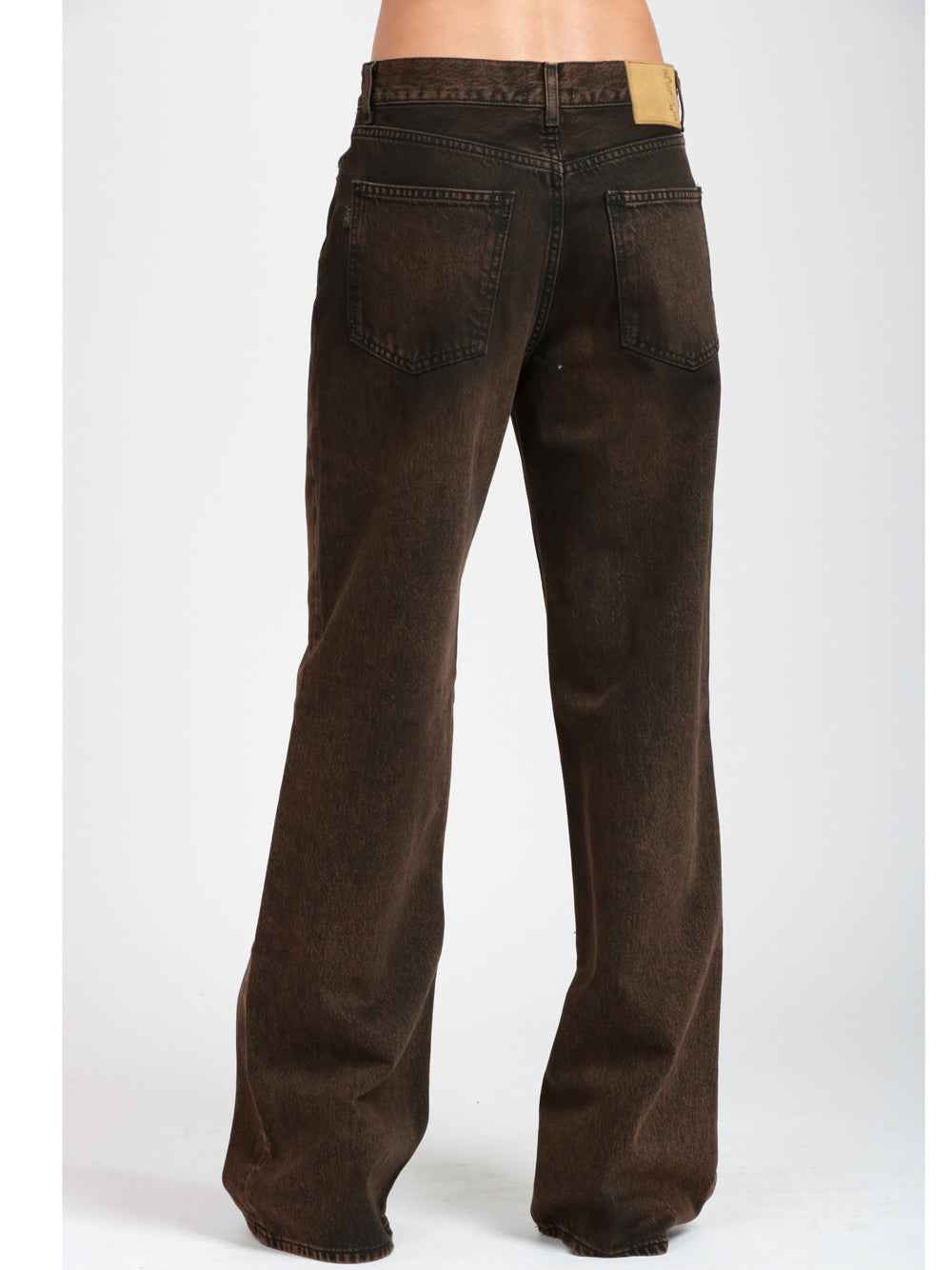 HAIKURE Jeans Korea in Denim Neri Marroni con Gamba Dritta Marrone