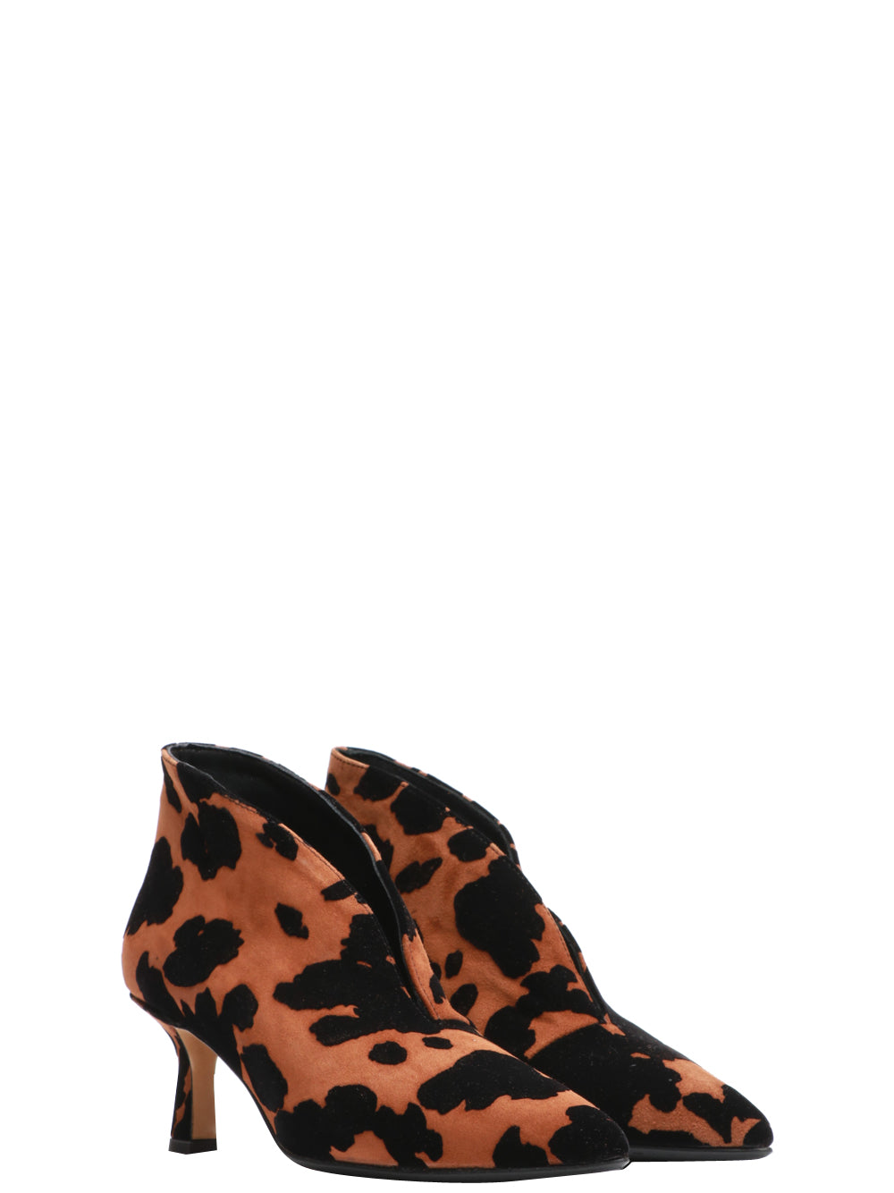 L'Arianna Stivali Tronchetto in Pelle Scamosciata Cuoio Cow Print Cuoio/nero