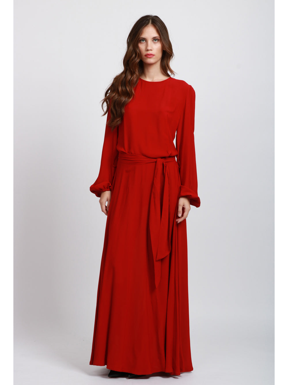 LAVI Vestito Basilla Girocollo Lungo in Voile Rosso Rosso