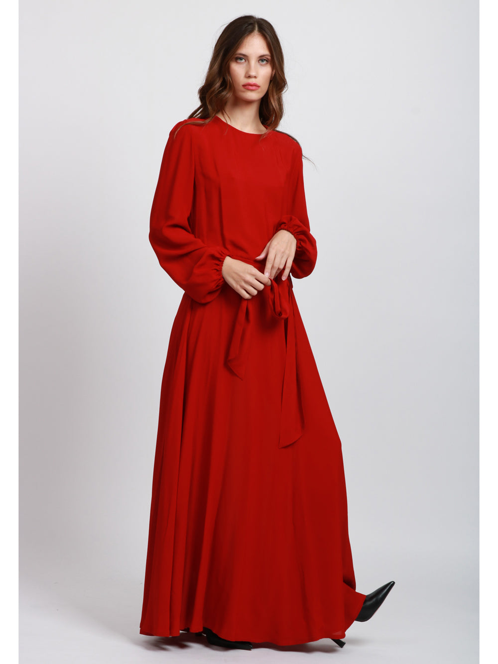 LAVI Vestito Basilla Girocollo Lungo in Voile Rosso Rosso