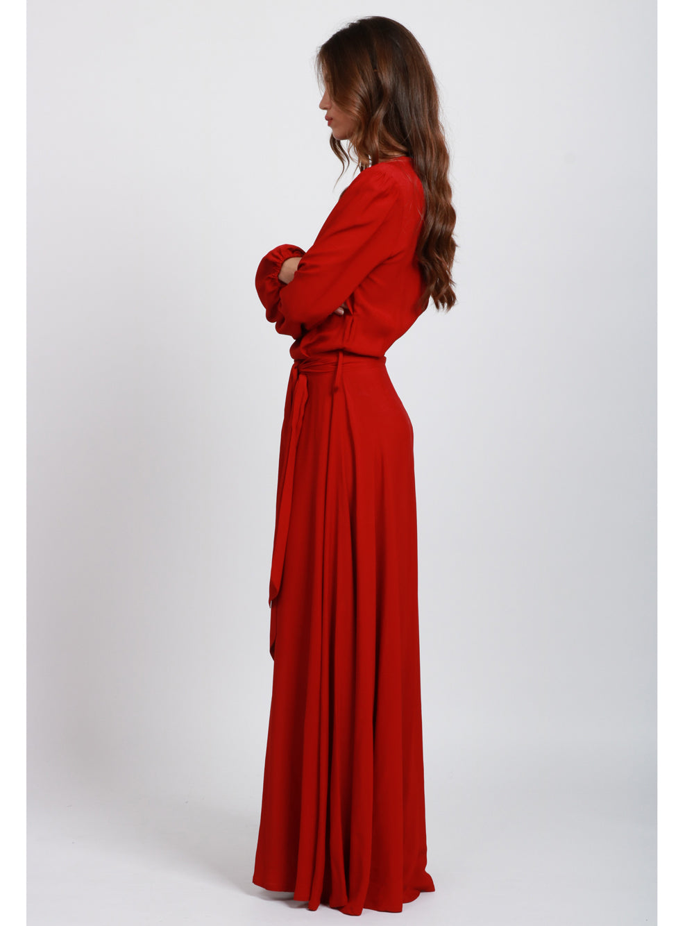 LAVI Vestito Basilla Girocollo Lungo in Voile Rosso Rosso