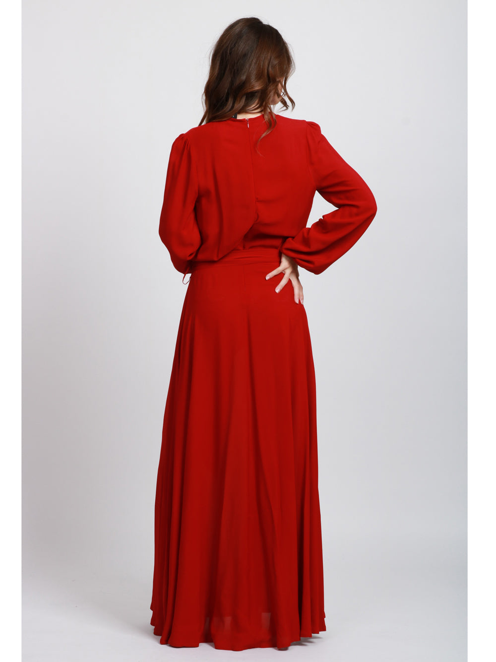 LAVI Vestito Basilla Girocollo Lungo in Voile Rosso Rosso
