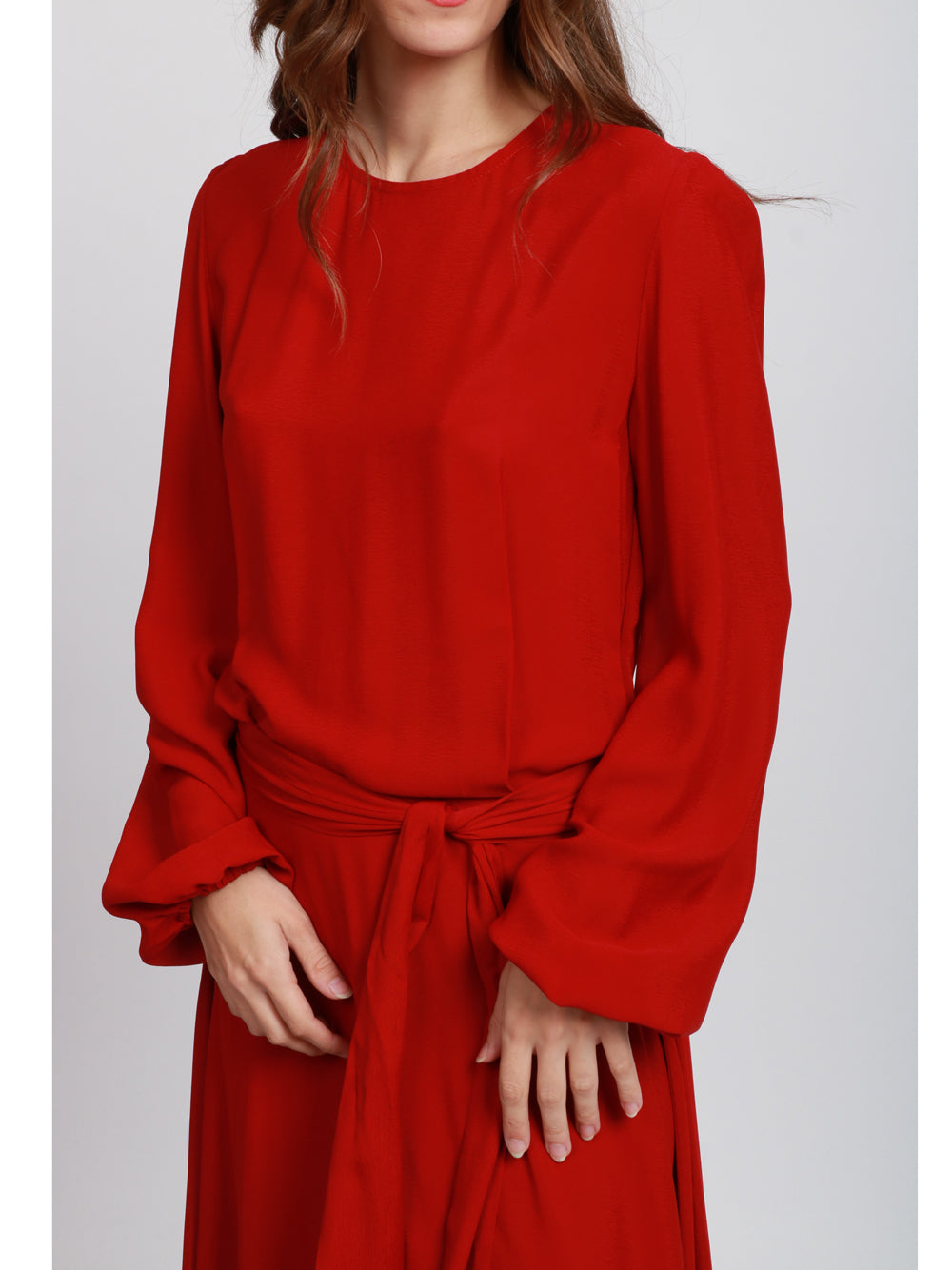 LAVI Vestito Basilla Girocollo Lungo in Voile Rosso Rosso