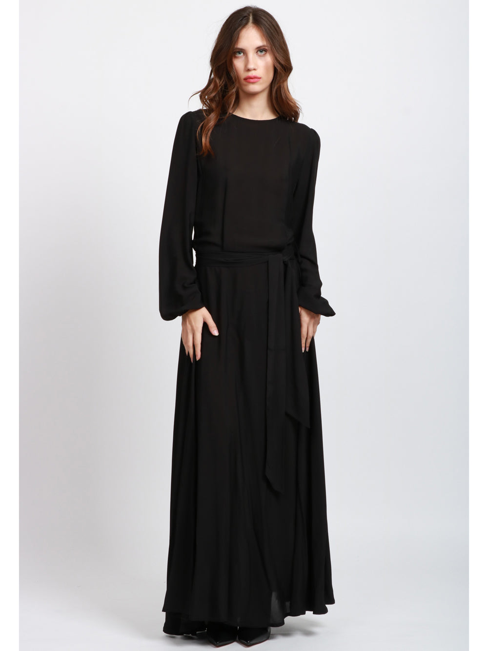 LAVI Vestito Basilla Girocollo Lungo in Voile Nero Nero
