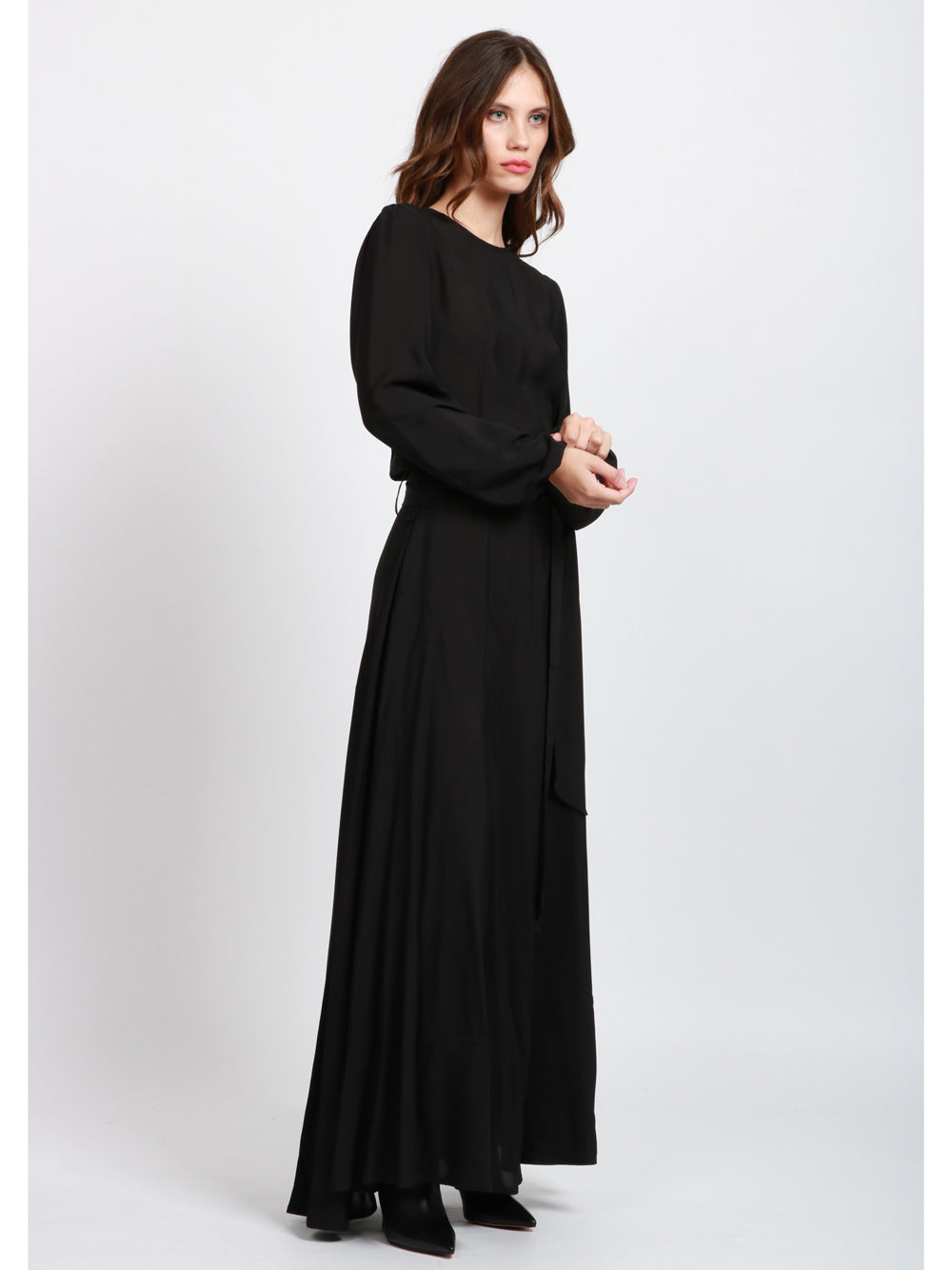LAVI Vestito Basilla Girocollo Lungo in Voile Nero Nero