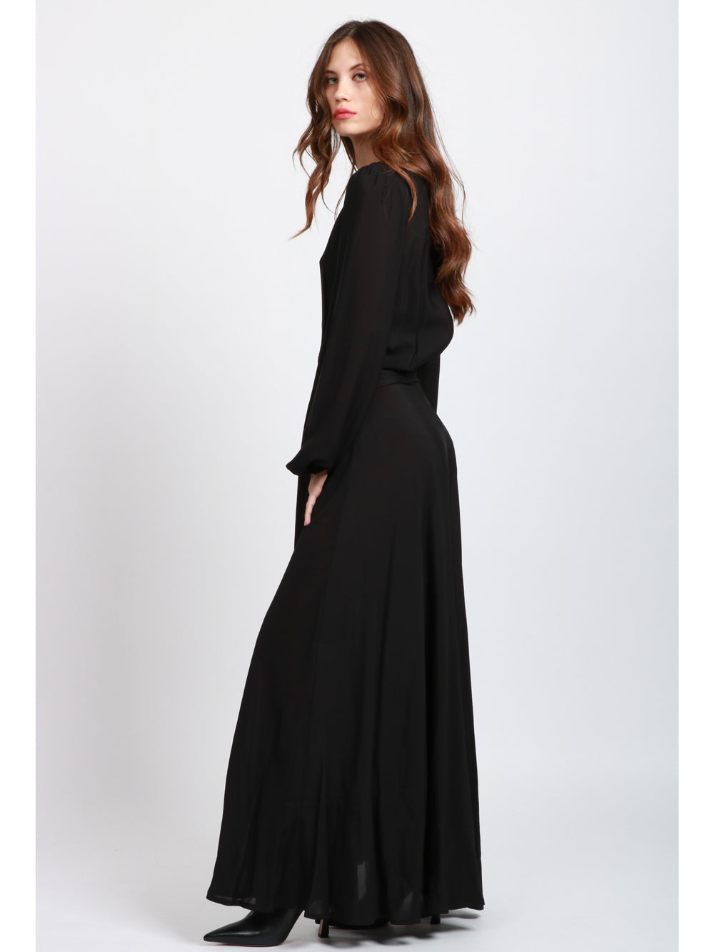LAVI Vestito Basilla Girocollo Lungo in Voile Nero Nero