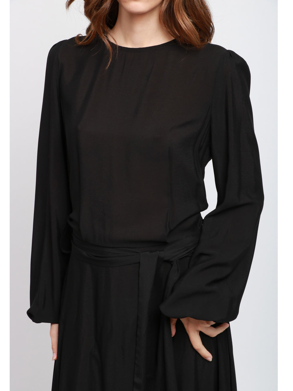 LAVI Vestito Basilla Girocollo Lungo in Voile Nero Nero