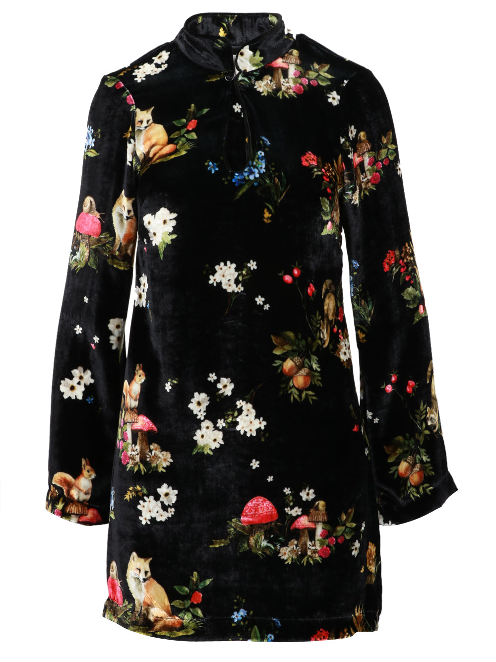 LAVI Vestito Drimo Corto in Velluto Nero con Fiori Nero+color