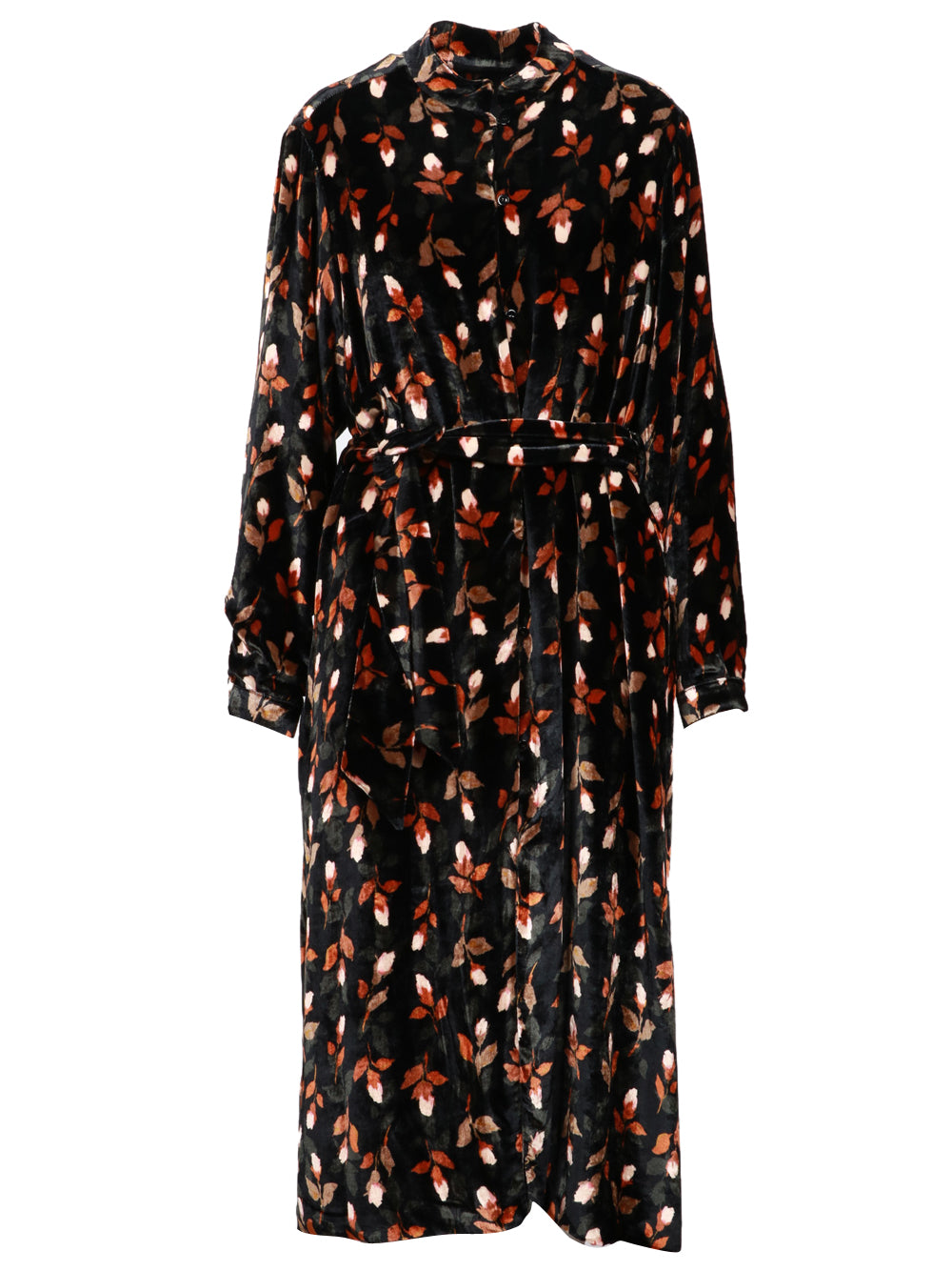 LAVI Vestito Allegria Chemisier in Velluto Nero con Fiori Nero+color