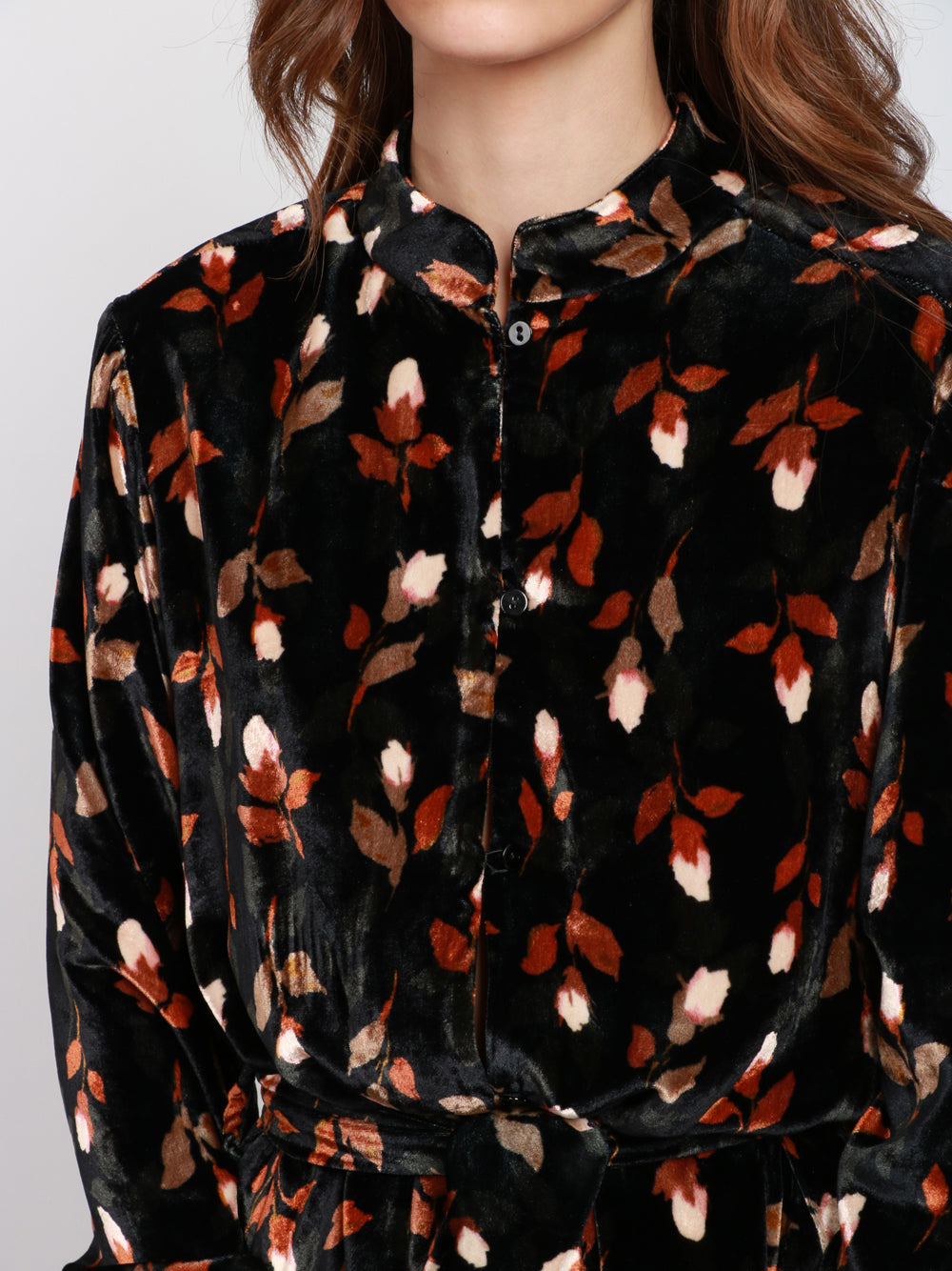 LAVI Vestito Allegria Chemisier in Velluto Nero con Fiori Nero+color