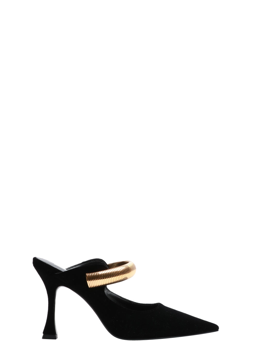 LOLA CRUZ Scarpe Décolleté Axela in Velluto Nere con Cinturino Gioiello Nero/oro