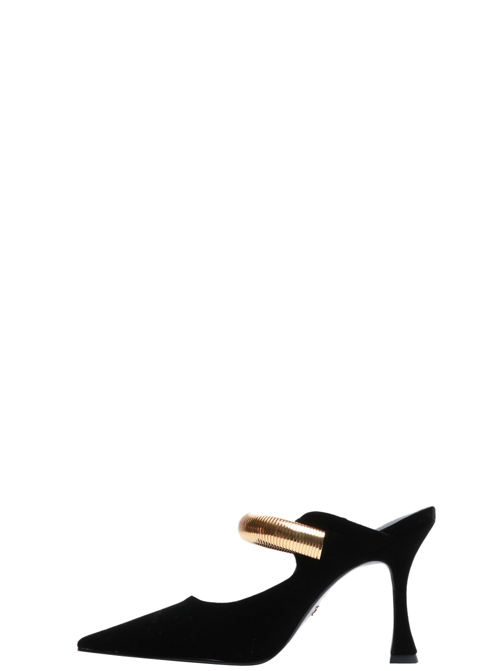 LOLA CRUZ Scarpe Décolleté Axela in Velluto Nere con Cinturino Gioiello Nero/oro