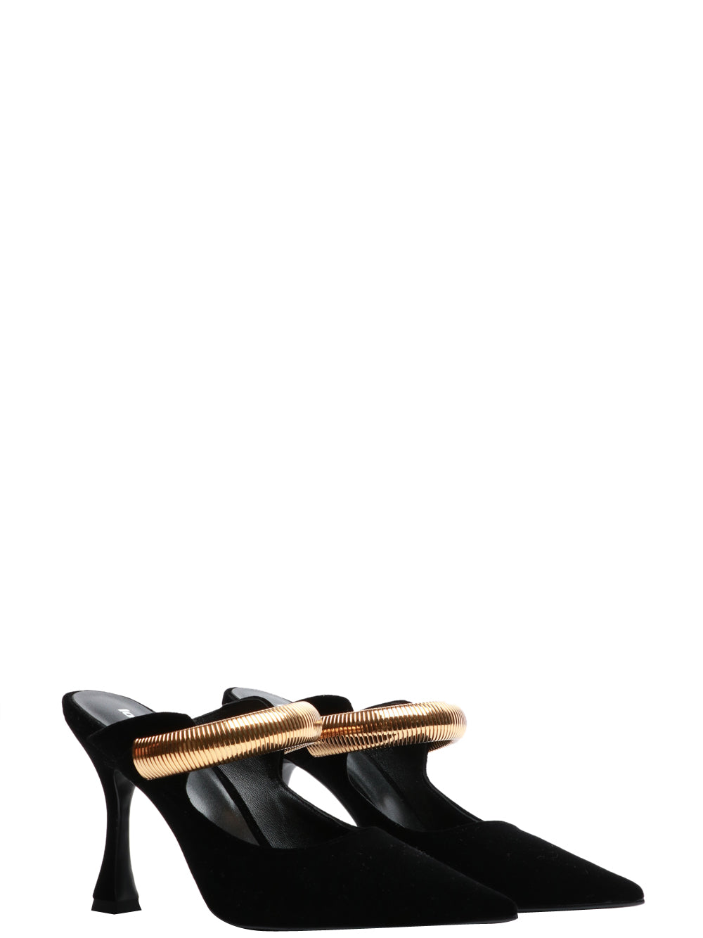 LOLA CRUZ Scarpe Décolleté Axela in Velluto Nere con Cinturino Gioiello Nero/oro