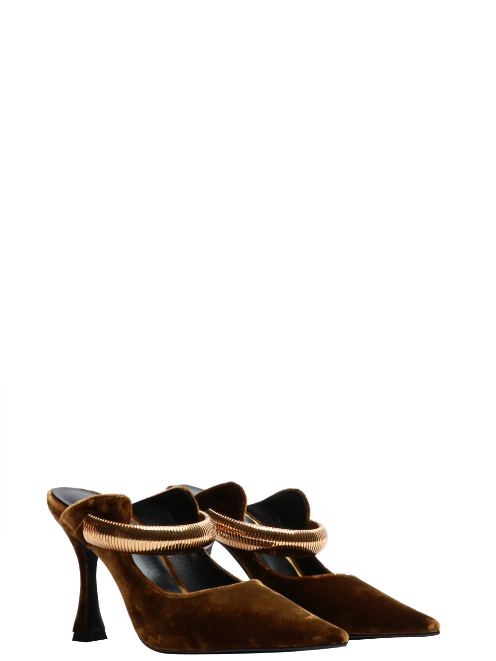 LOLA CRUZ Scarpe Décolleté Axela in Velluto Olio con Cinturino Gioiello Olio/oro