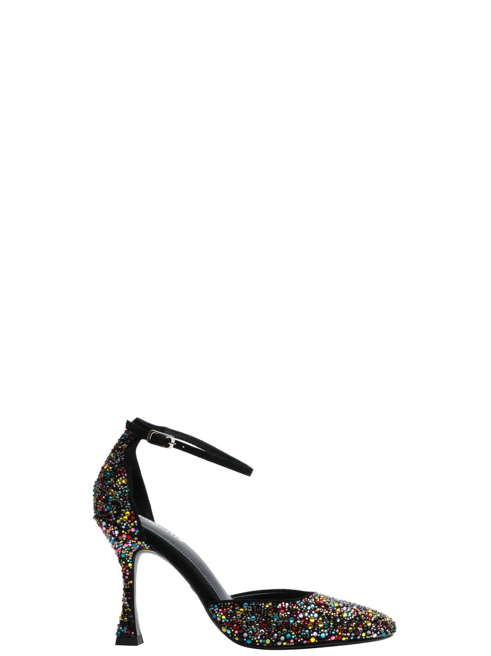 LOLA CRUZ Scarpe Décolleté Dury in Pelle Nere con Strass Multicolor Nero+color