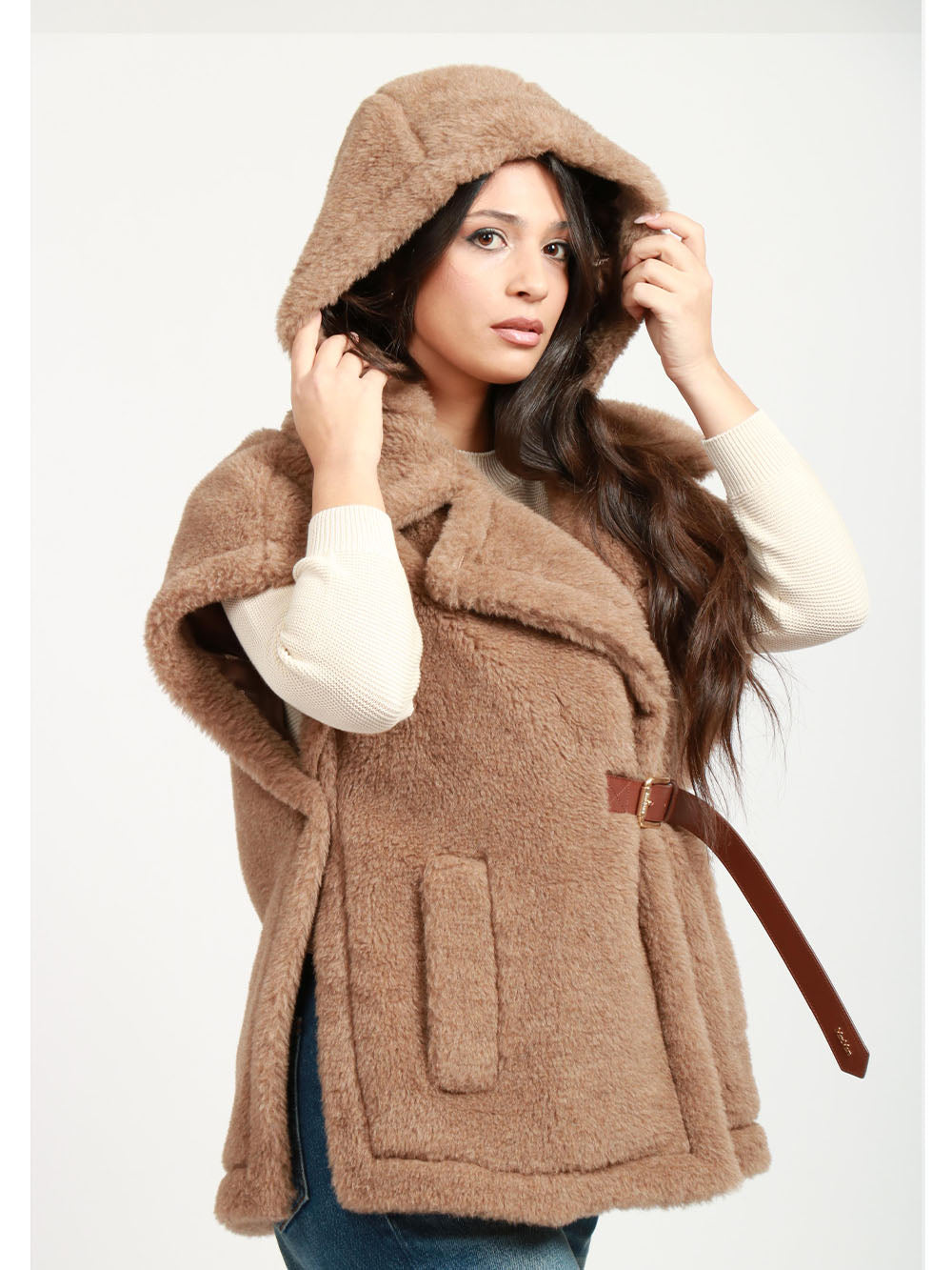 MAX MARA Cappa Lanoso4 Teddy in Ecopelliccia Coloniale con Cappuccio Biscotto