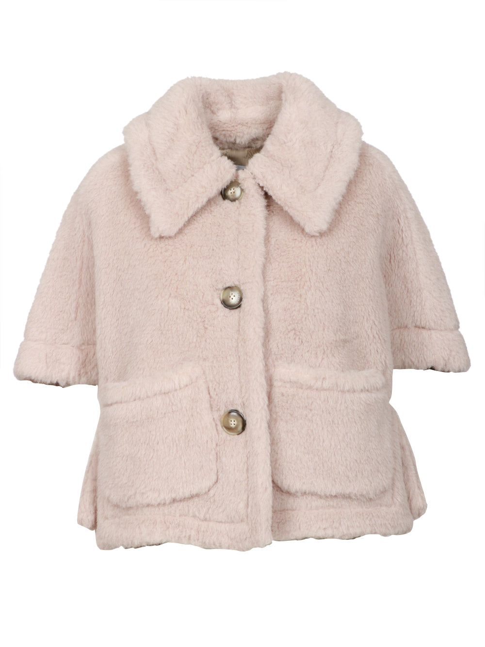 MAX MARA Cappa Newterzo in Teddy di Alpaca e Lana Beige Rosa Cipria