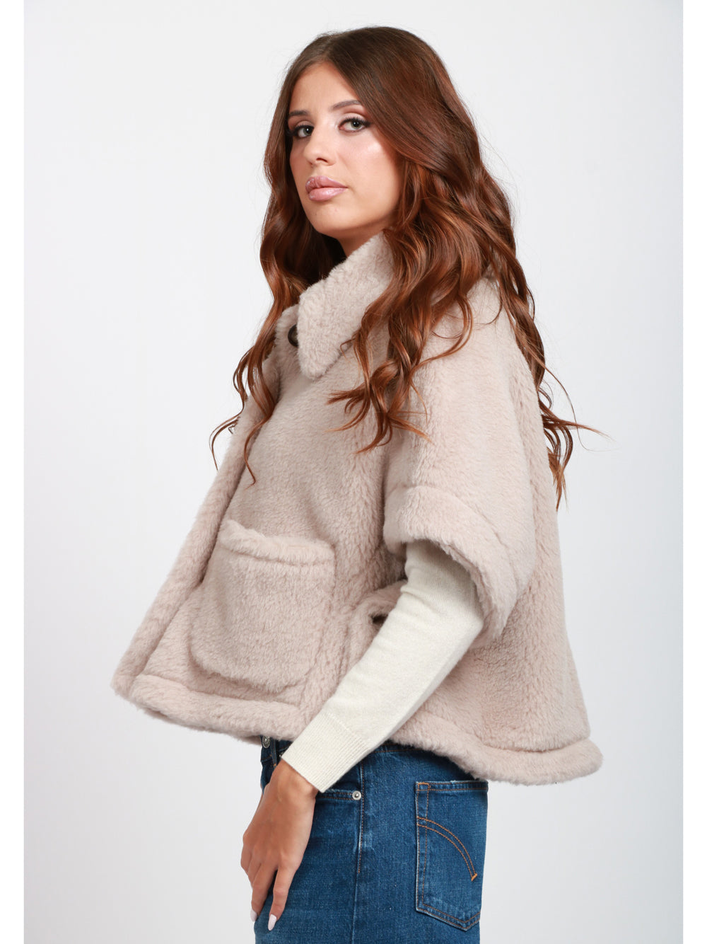 MAX MARA Cappa Newterzo in Teddy di Alpaca e Lana Beige Rosa Cipria
