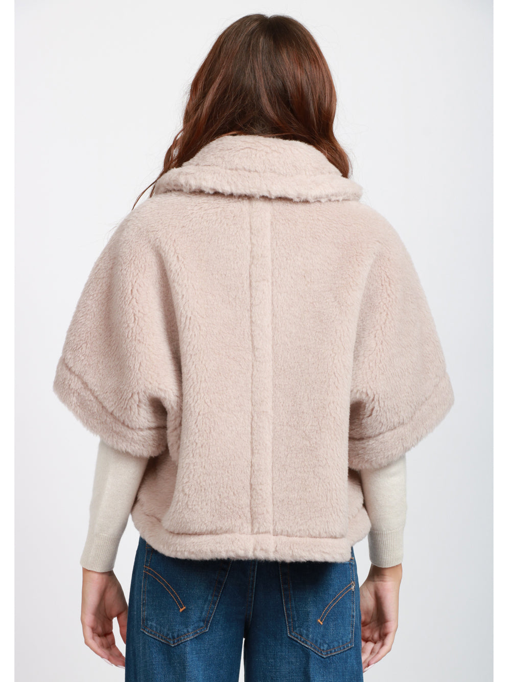 MAX MARA Cappa Newterzo in Teddy di Alpaca e Lana Beige Rosa Cipria