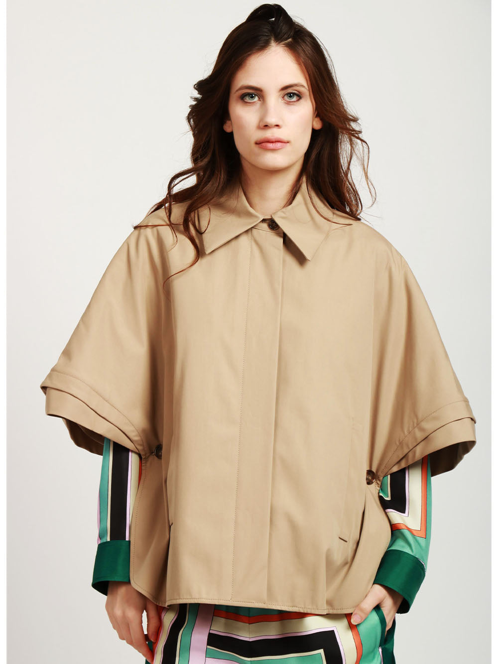 MAX MARA Cappa Parole in Gabardina Antigoccia Cammello Camel
