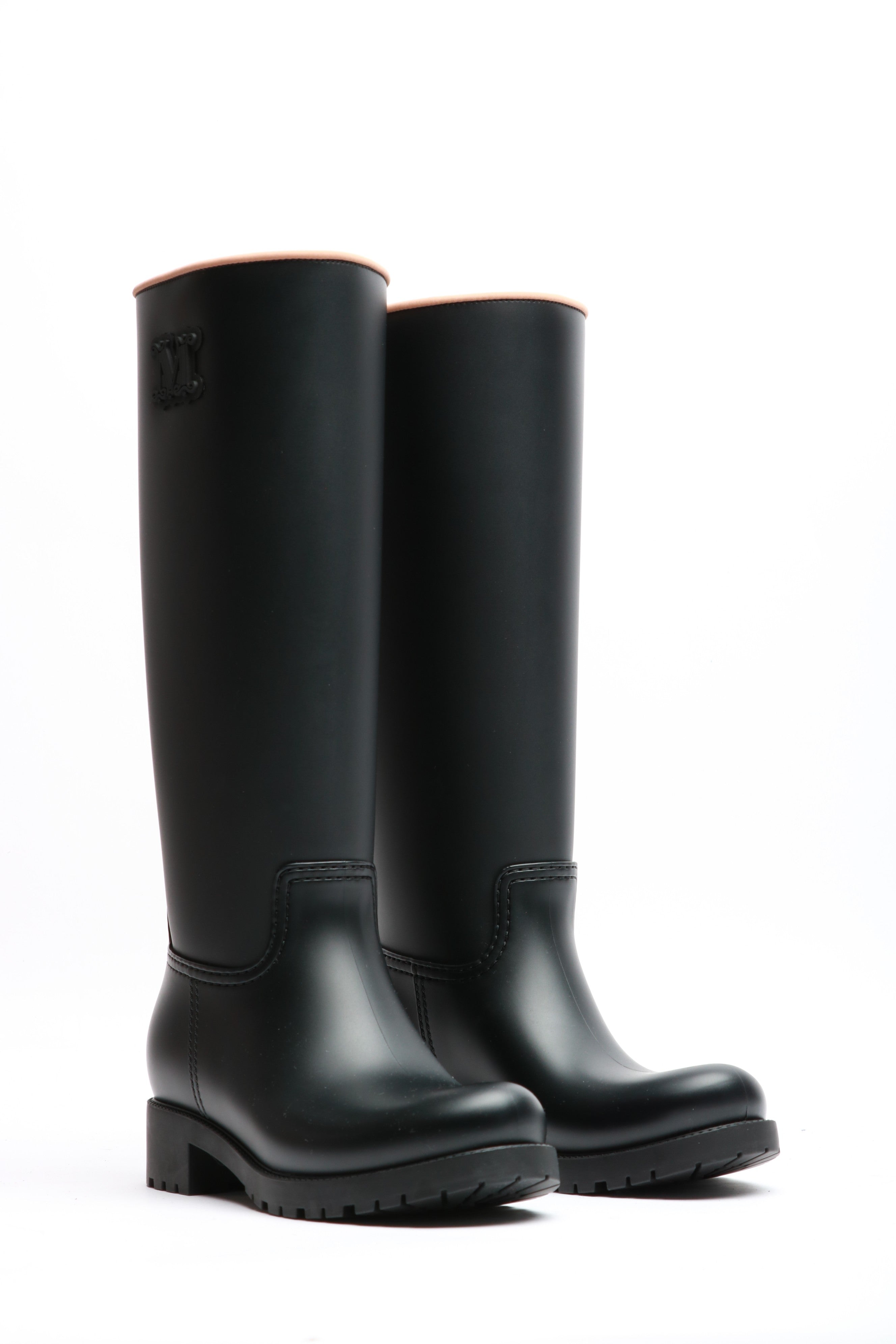 MAX MARA Stivali Rain in Gomma Neri con Logo Tono su tono Nero