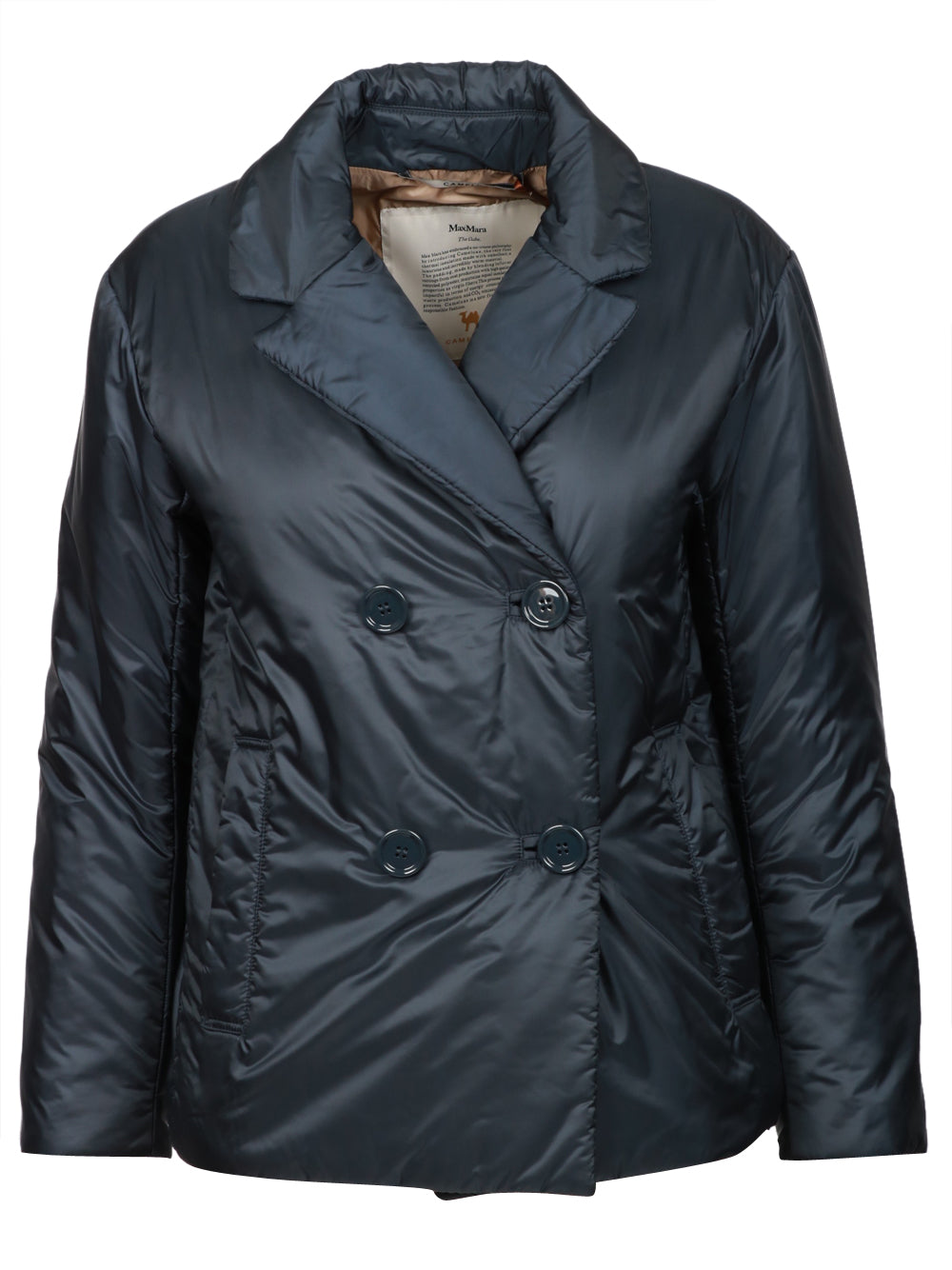 MAX MARA THE CUBE Caban Imbottito in Tessuto Antigoccia Blu Doppiopetto Blu