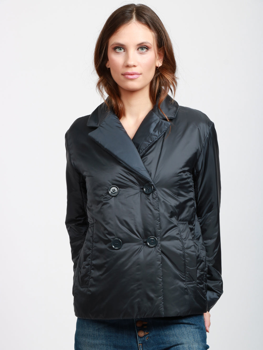 MAX MARA THE CUBE Caban Imbottito in Tessuto Antigoccia Blu Doppiopetto Blu