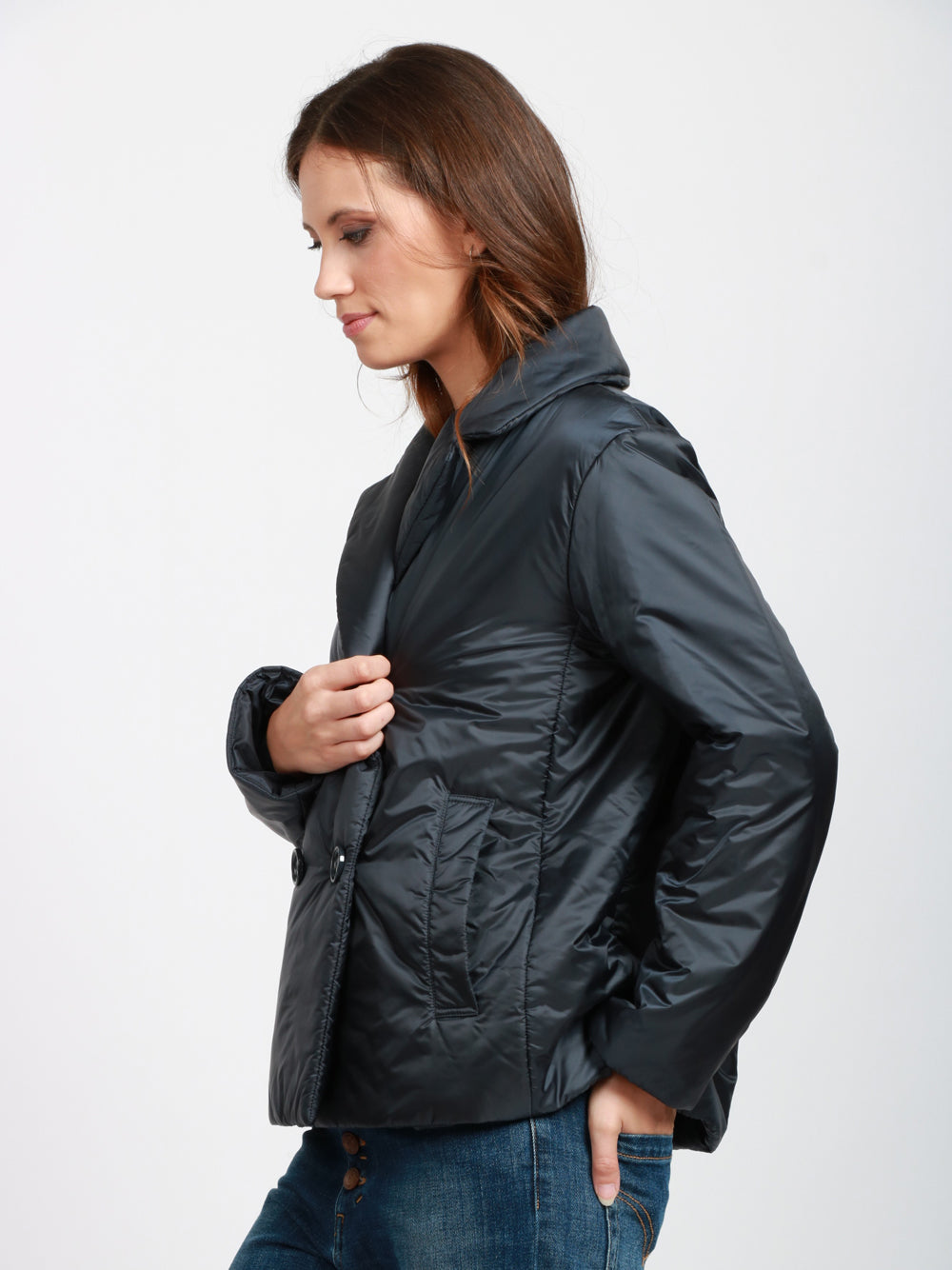 MAX MARA THE CUBE Caban Imbottito in Tessuto Antigoccia Blu Doppiopetto Blu