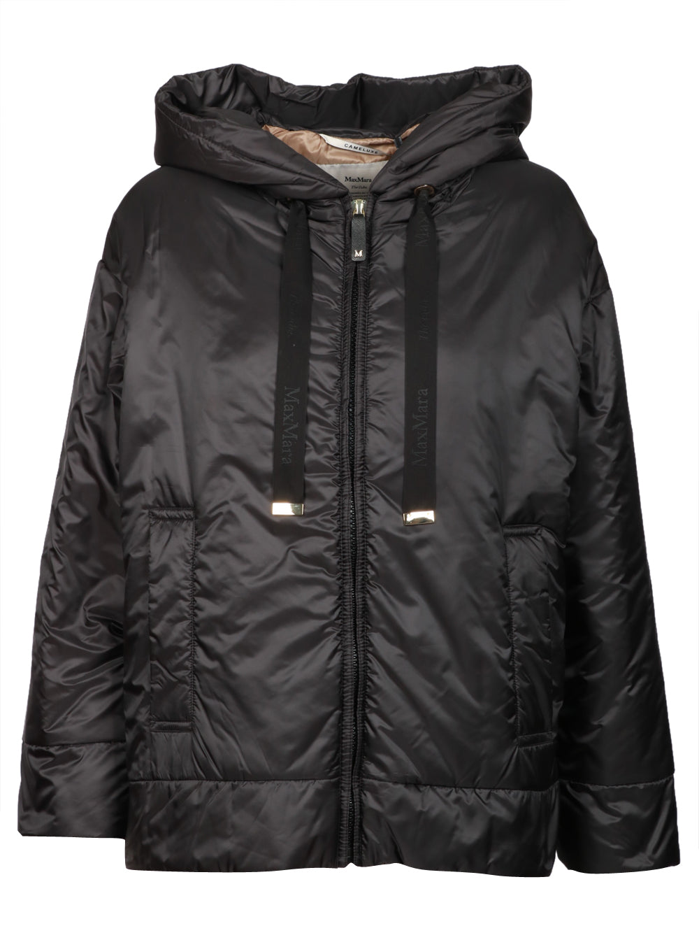 MAX MARA THE CUBE Giubbino Daria in Tela Antigoccia Nero con Cappuccio Nero
