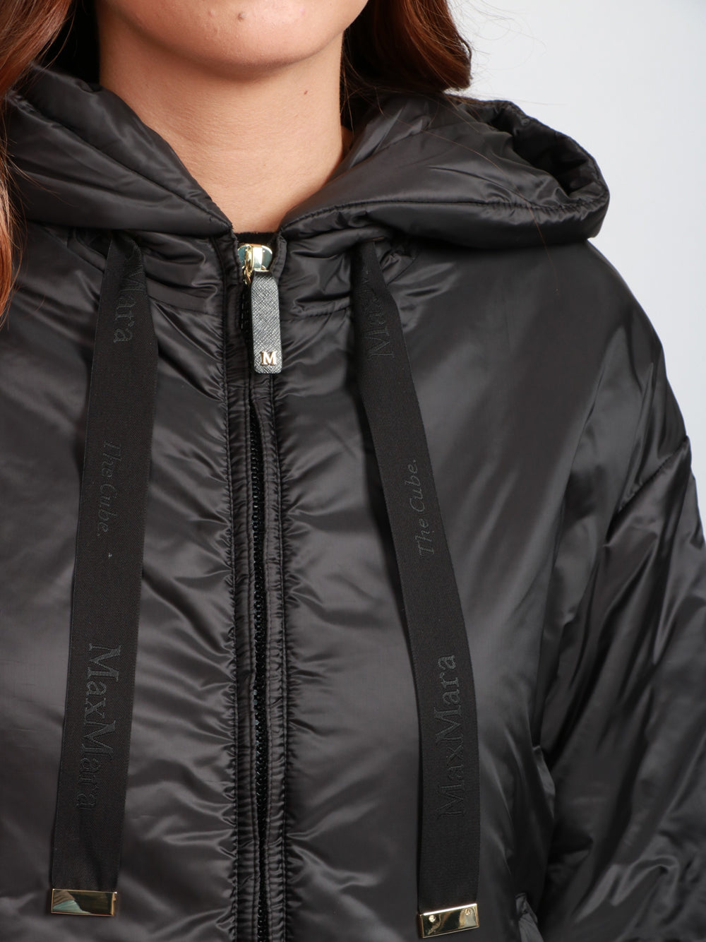 MAX MARA THE CUBE Giubbino Daria in Tela Antigoccia Nero con Cappuccio Nero