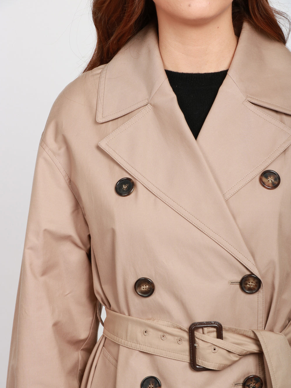 MAX MARA THE CUBE Trench Fiorito Lungo in Twill di Cotone Antigoccia Beige Camel