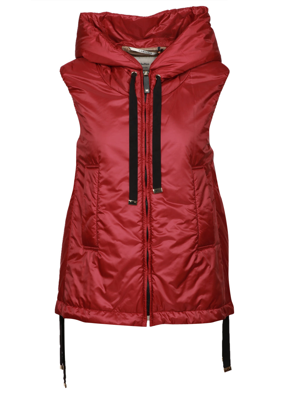 MAX MARA THE CUBE Gilet Imbottito Greengo in Tessuto Antigoccia Rosso con Cappuccio Bordeaux