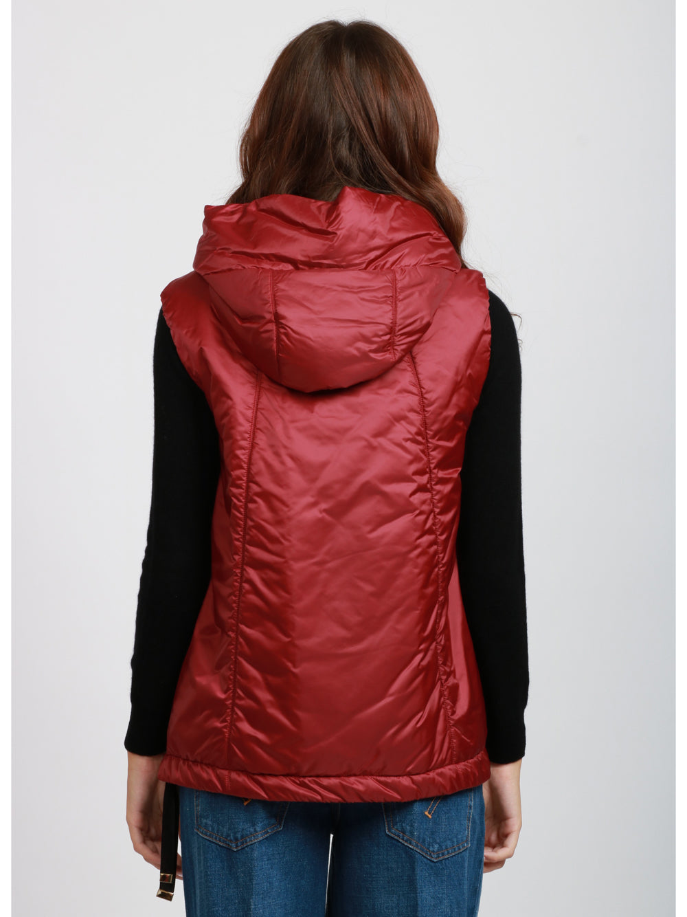 MAX MARA THE CUBE Gilet Imbottito Greengo in Tessuto Antigoccia Rosso con Cappuccio Bordeaux
