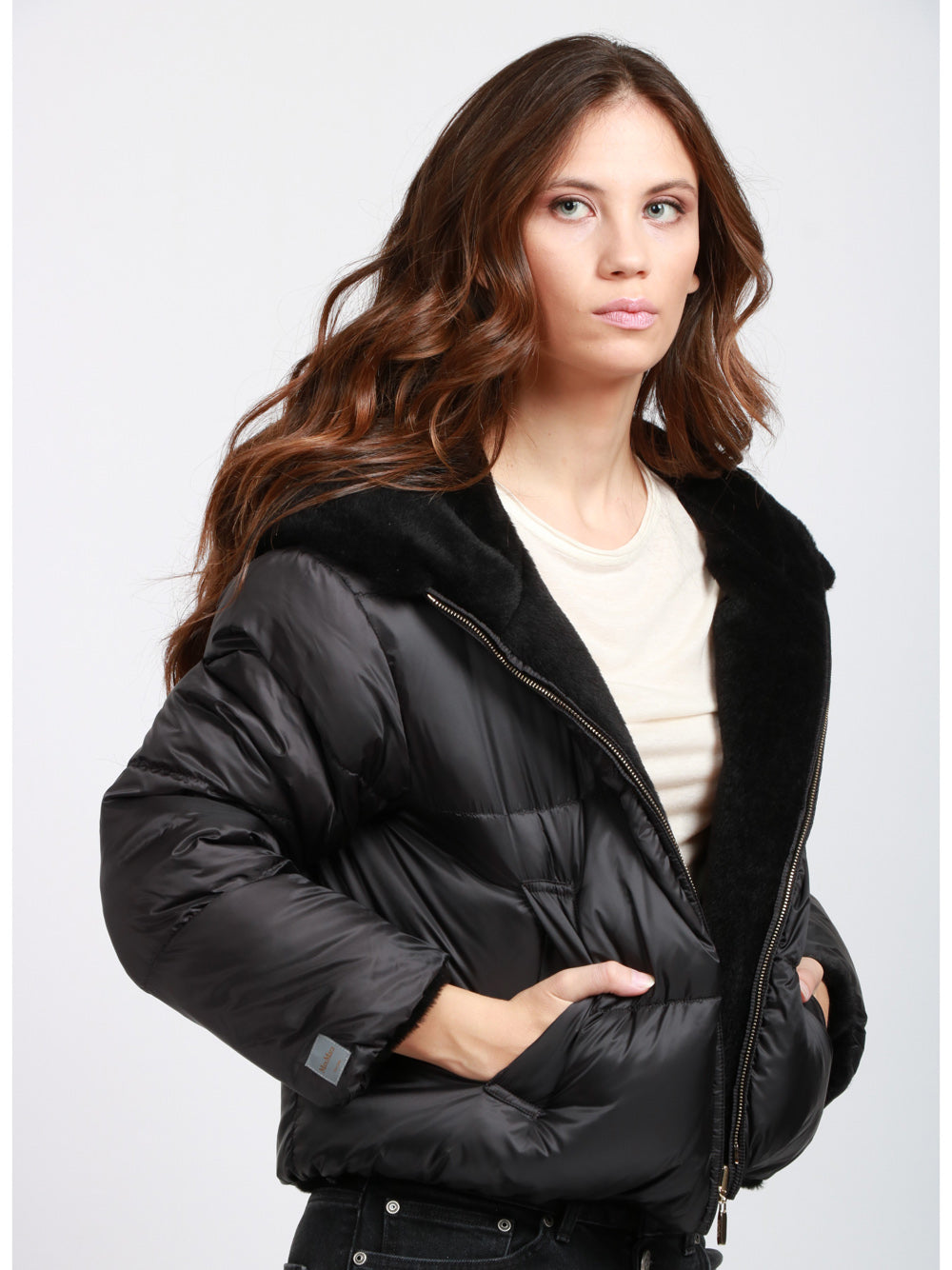 MAX MARA THE CUBE Piumino Teddy Olly Double Face Nero con Cappuccio Nero