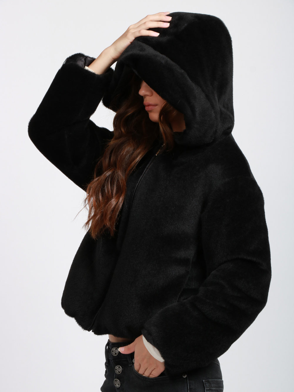 MAX MARA THE CUBE Piumino Teddy Olly Double Face Nero con Cappuccio Nero