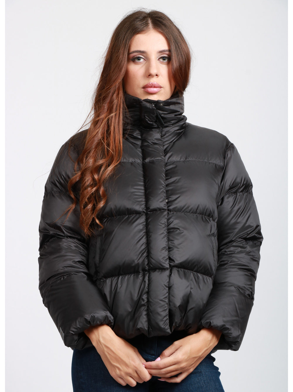 MAX MARA THE CUBE Piumino Seica Imbottito Nero con Collo Alto Nero