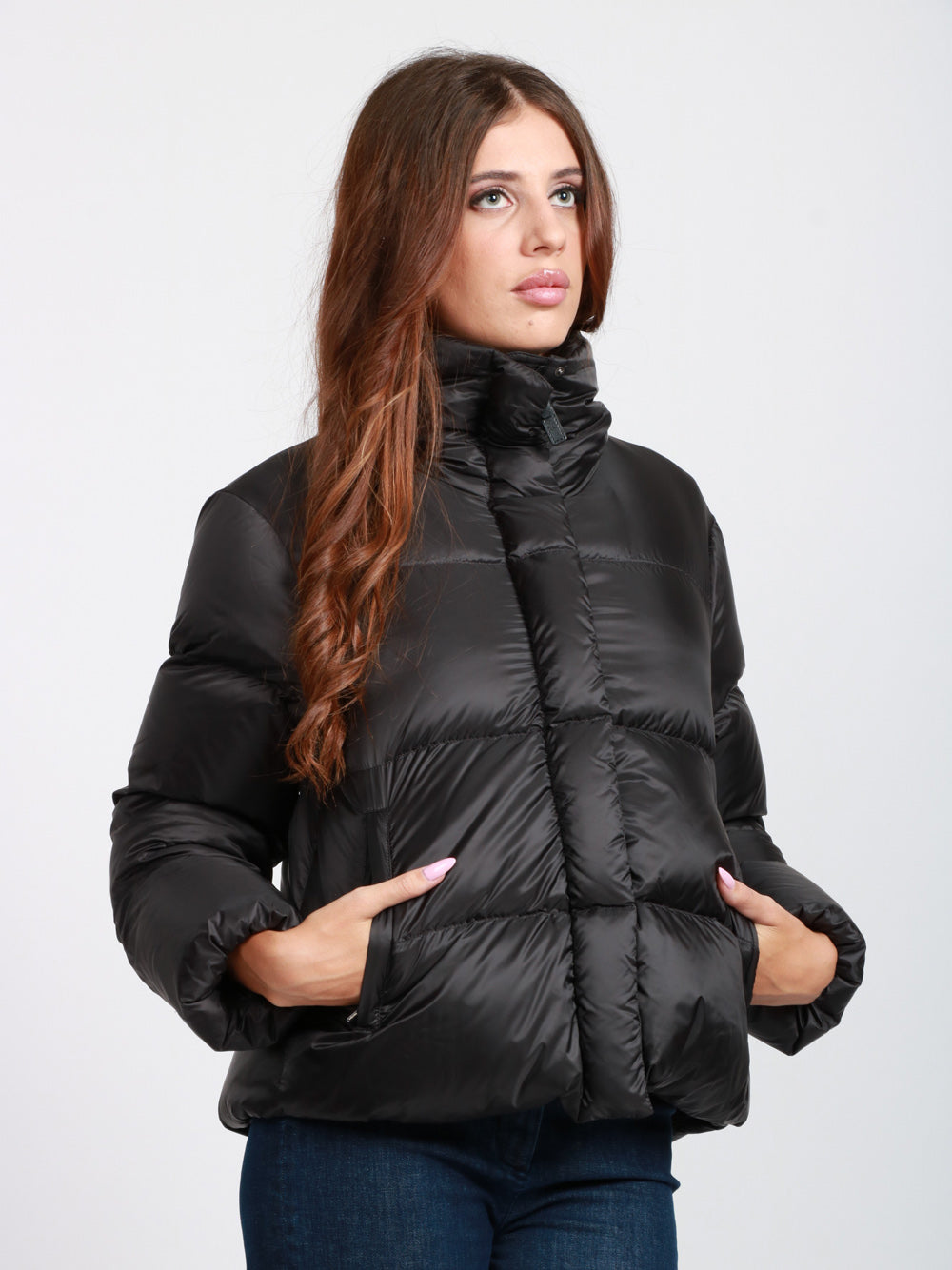 MAX MARA THE CUBE Piumino Seica Imbottito Nero con Collo Alto Nero
