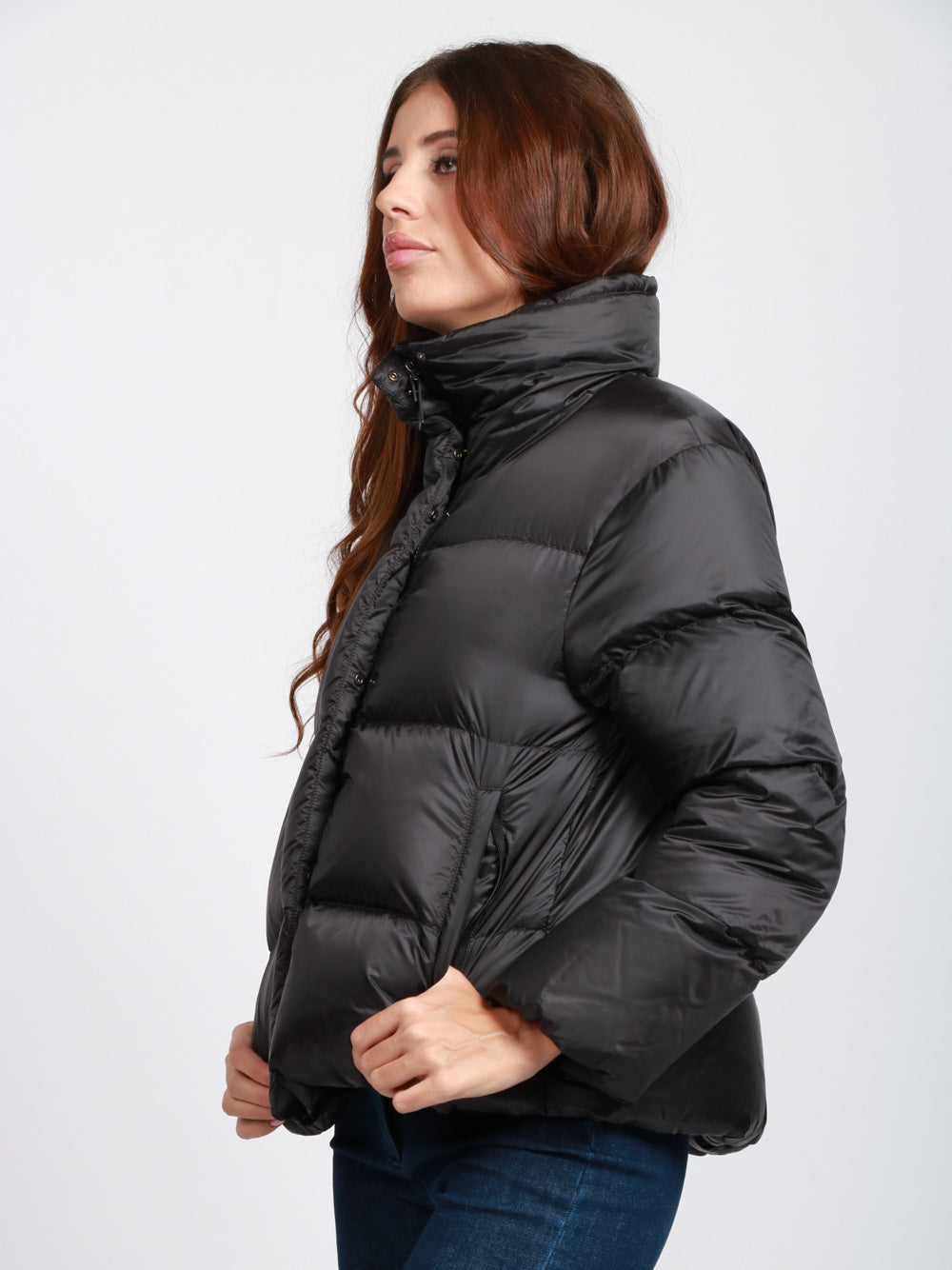 MAX MARA THE CUBE Piumino Seica Imbottito Nero con Collo Alto Nero