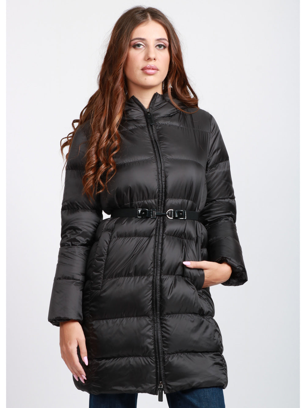 MAX MARA THE CUBE Piumino Seipar in Tessuto Antigoccia Nero con Cappuccio Nero
