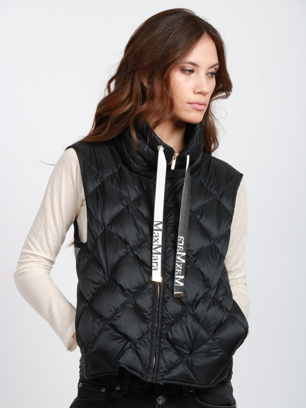 MAX MARA THE CUBE Gilet Tregic Imbottito in Tessuto Antigoccia Nero Nero
