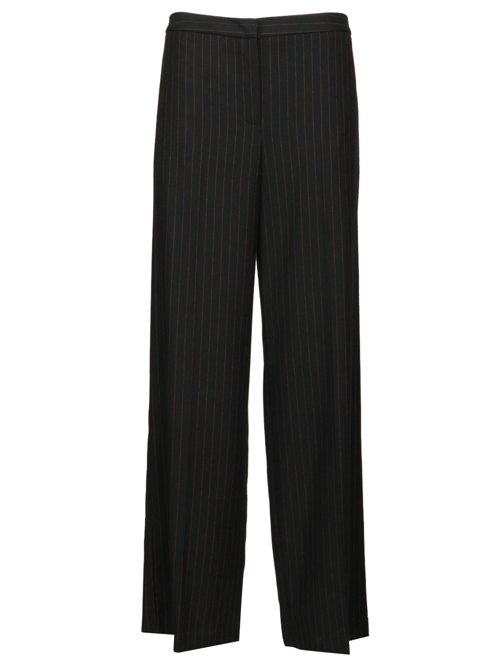 MERCI Pantaloni Palazzo in Fresco Lana Gessati Neri e Ruggine Nero