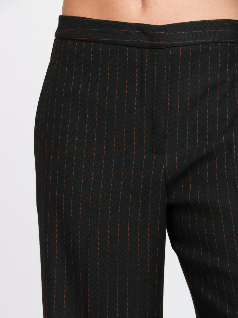 MERCI Pantaloni Palazzo in Fresco Lana Gessati Neri e Ruggine Nero