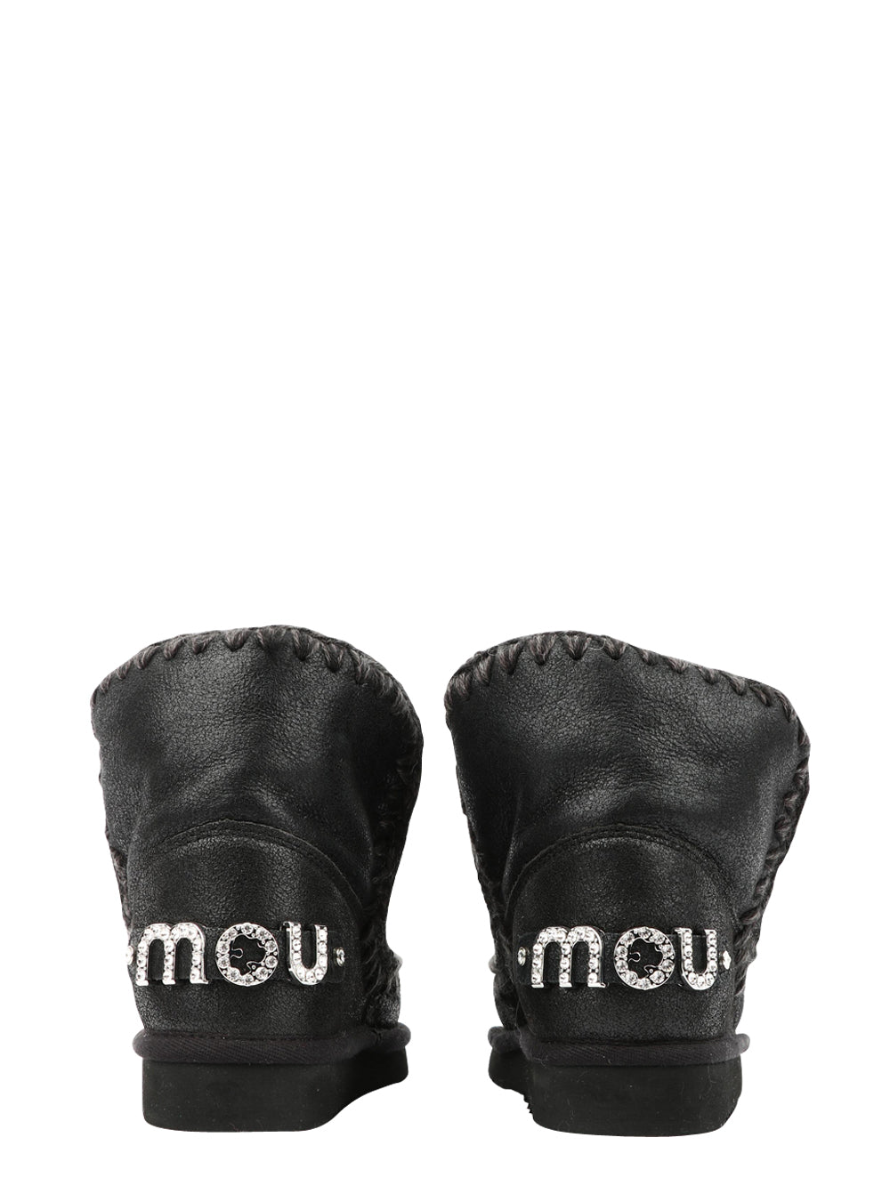 MOU Stivali Eskimo 18 in Pelle Neri con Logo in Strass Nero