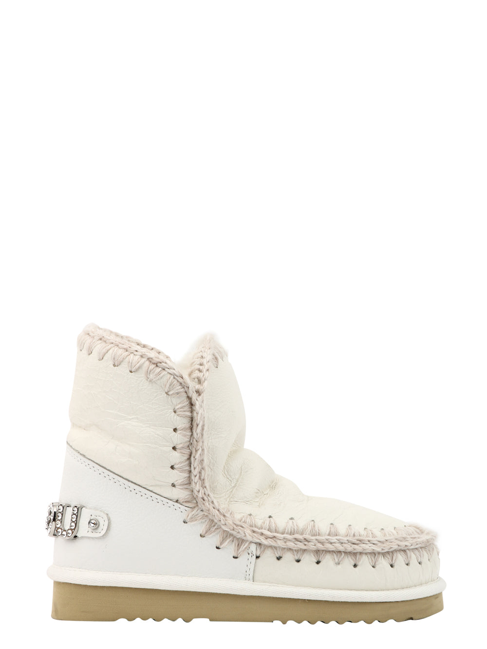 MOU Stivali Eskimo 18 in Pelle Bianchi con Logo in Strass Bianco