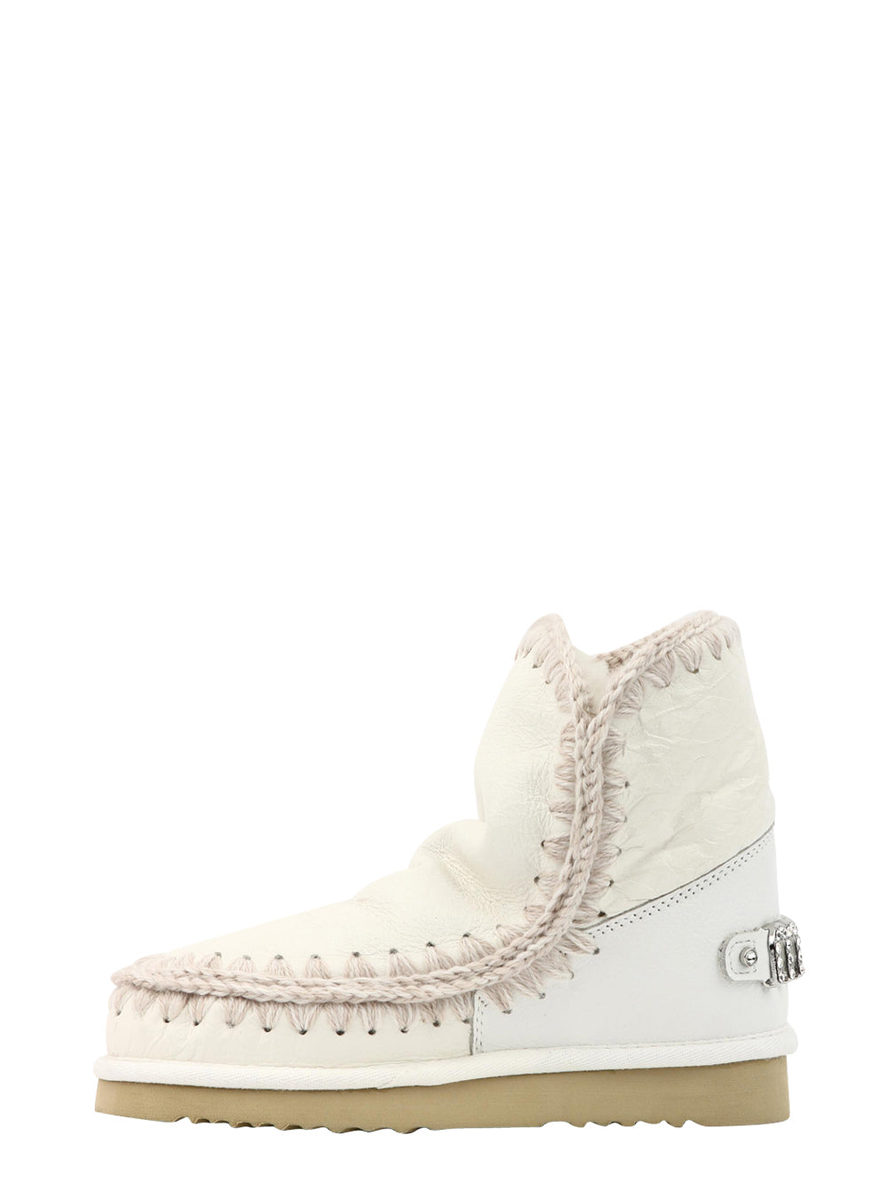 MOU Stivali Eskimo 18 in Pelle Bianchi con Logo in Strass Bianco