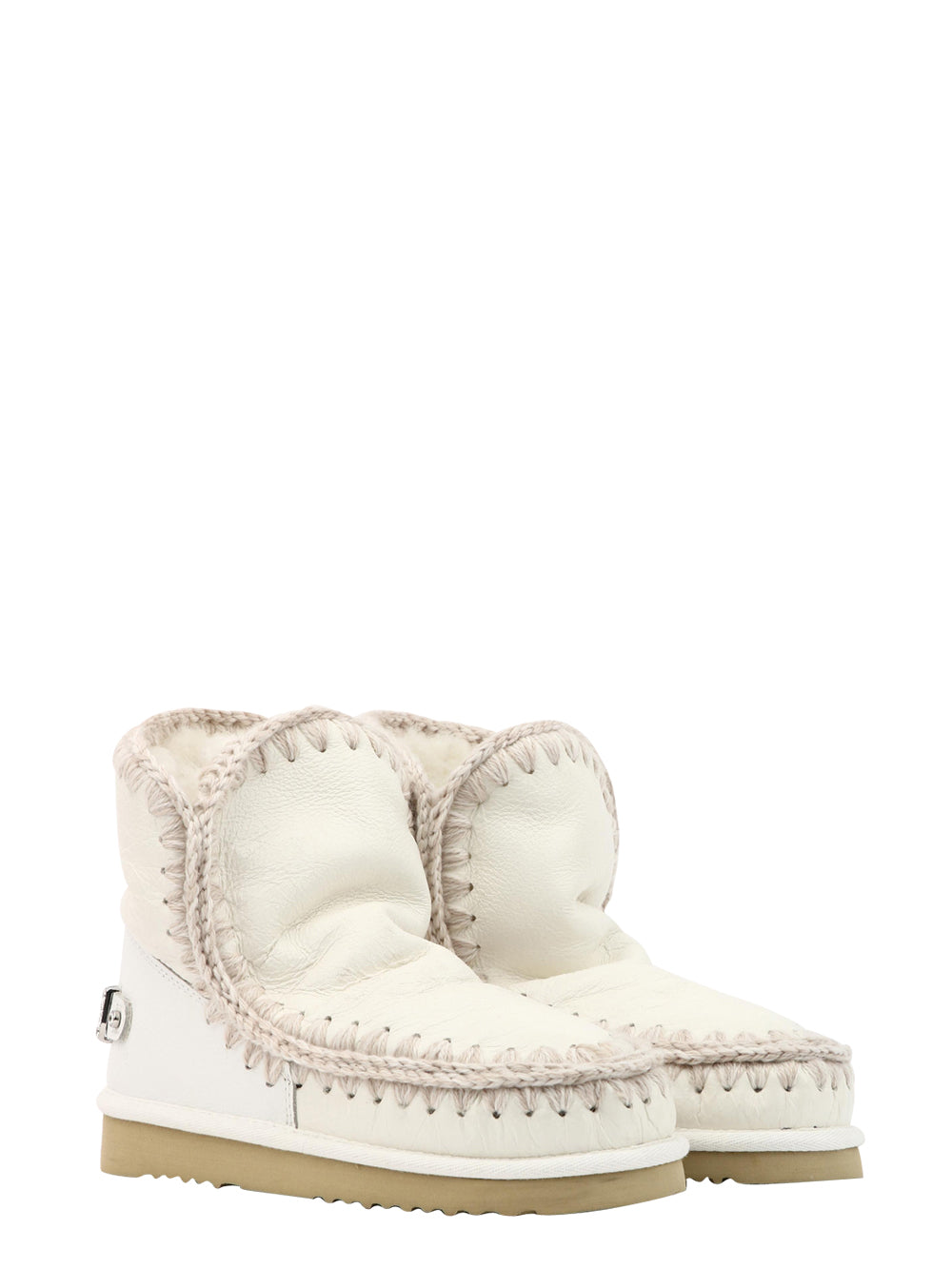 MOU Stivali Eskimo 18 in Pelle Bianchi con Logo in Strass Bianco